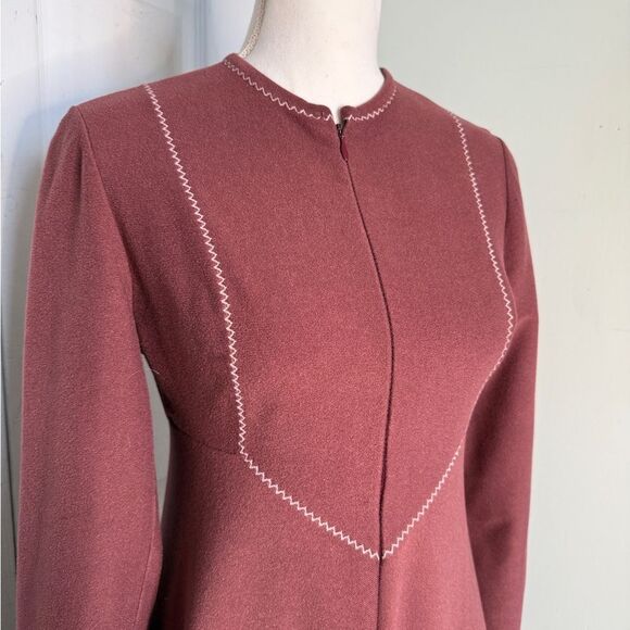 1970s Vassarette Burgundy Pink Chevron Pattern Bohemian Flower Power Maxi Dress - Picture 3 of 11